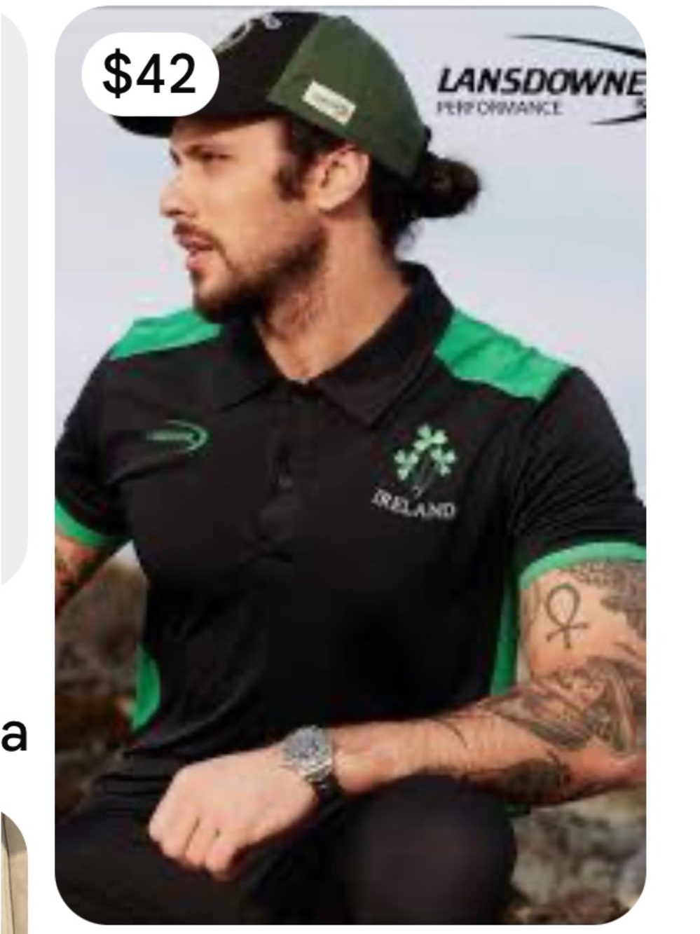 Lansdowne Black Ireland Performance Polo Shirt.